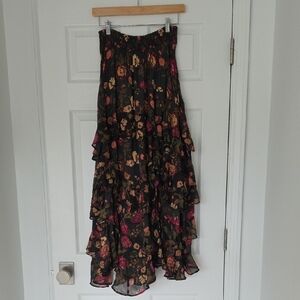 Free People High Low Floral Skirt - Black and Pink